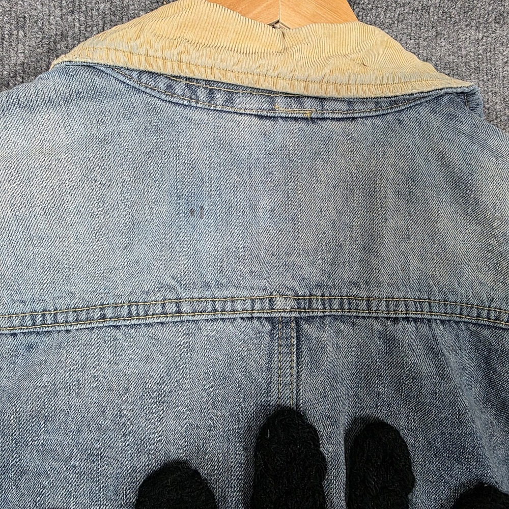 Free People L Sirius Upcycled Denim Plaid Jacket Crochet Evil Eye Jean Flannel - Picture 7 of 12